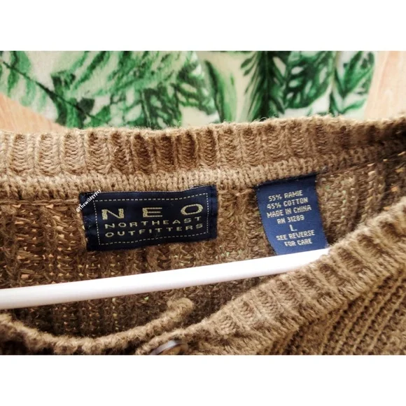 Vintage mocha brown chunky henley knit sweater ☕️ - Picture 7 of 8